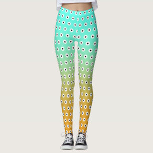 CUTE Black/White Polka Dot on Turquoise/Gold Leggings