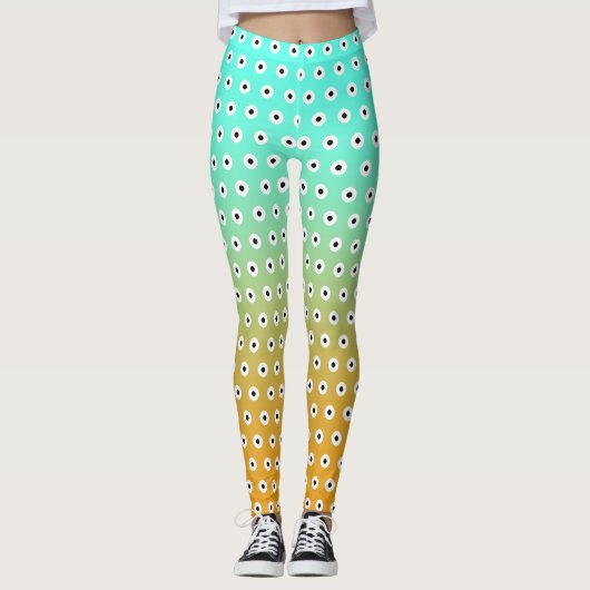 CUTE Black/White Polka Dot on Turquoise/Gold Leggings (Voorkant)