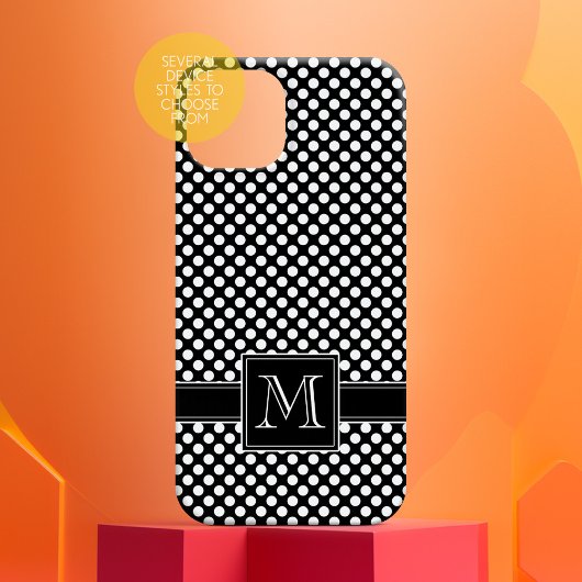 Cute Black White Polka Dot Pattern met Monogram iPhone Hoesje