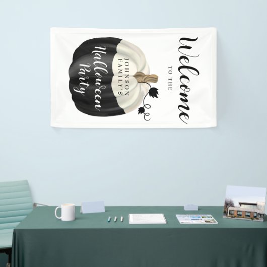 Cute Black & White Pumpkin Halloween Party Welcome Spandoek (Beurs)
