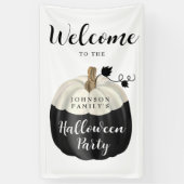 Cute Black & White Pumpkin Halloween Party Welcome Spandoek (Verticaal)