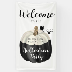 Cute Black & White Pumpkin Halloween Party Welcome Spandoek
