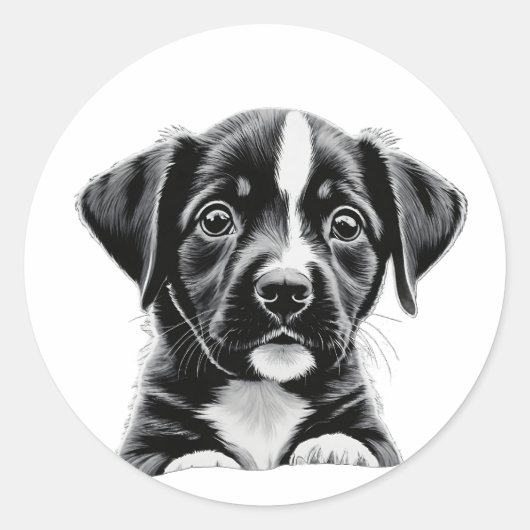 Cute Black & White Puppy – Adorable Dog Sticker (Voorkant)