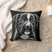Cute Black & White Puppy – Cozy Dog Lover Pillow Kussen (Deken)