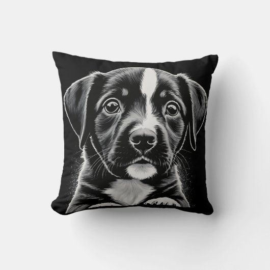 Cute Black & White Puppy – Cozy Dog Lover Pillow Kussen (Voorkant)