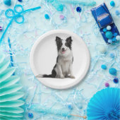 Cute Black White Puppy Dog Border Collie Party Papieren Bordje (Feest)