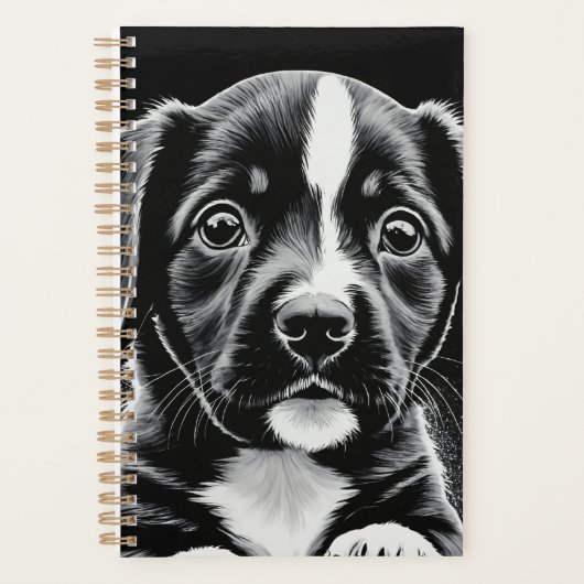 Cute Black & White Puppy – Dog Lover Planner (Voorkant)