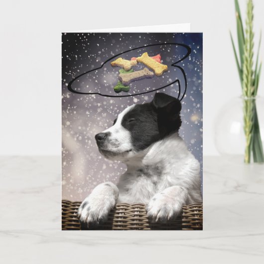 Cute Black White Puppy Dreams Dog behandelt Custom Feestdagen Kaart (Voorkant)