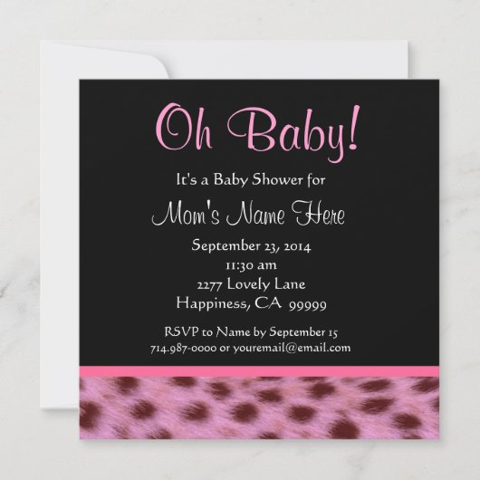 Cute Black White Roze Cheetah Print Baby shower Kaart (Voorkant)