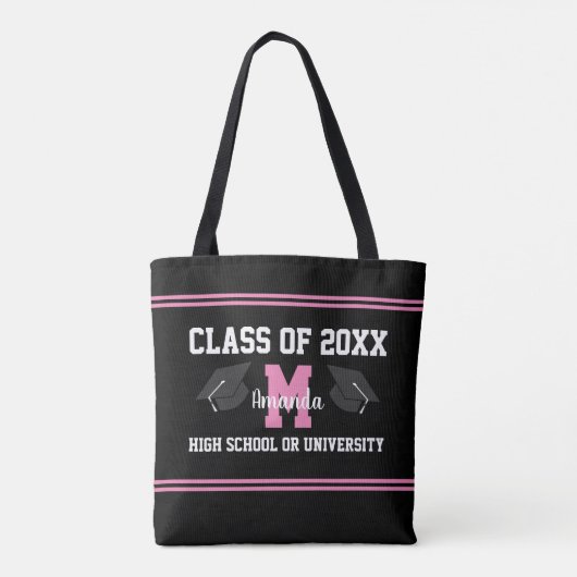 Cute Black White roze gestreept op maat Tote Bag (Achterkant)