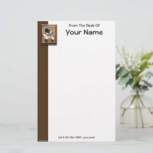 Cute Black White Slaping Puppy Photo Persoonlijk Briefpapier (Staand voorkant)