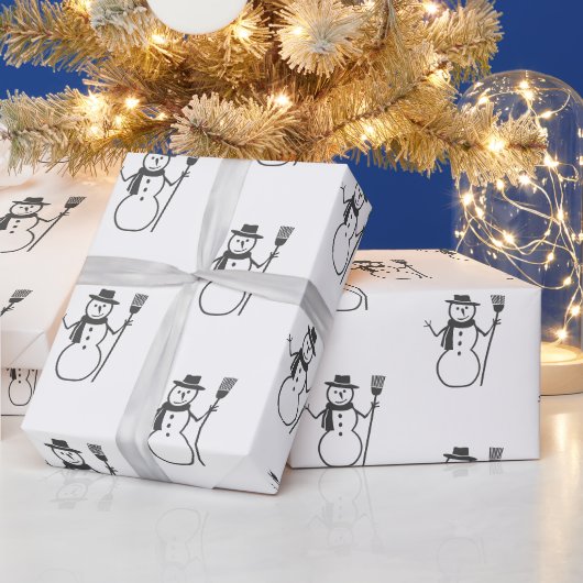 Cute  Black White Snowman Cadeaupapier (Feestdagen)