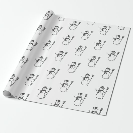 Cute  Black White Snowman Cadeaupapier (Uitgerold)