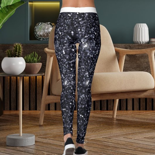 Cute Black White Sparkle Glitter Pattern Stripe Leggings
