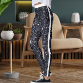 Cute Black White Sparkle Glitter Pattern Stripe Leggings