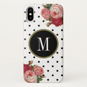 Cute Black White Stippen  Floral Gold Monogram Case-Mate iPhone Case