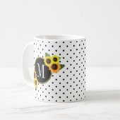 Cute Black White Stippen  zonnebloemen Monogram Koffiemok (Voorkant links)