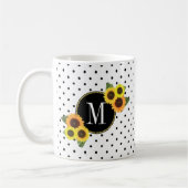Cute Black White Stippen  zonnebloemen Monogram Koffiemok (Links)