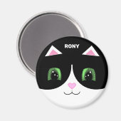Cute Black White Tuxedo Cat Happy Face Magneet (Voorkant / Achterkant)