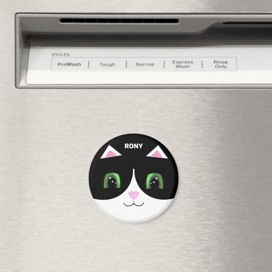 Cute Black White Tuxedo Cat Happy Face Magneet (Insitu (Vaatwasser))