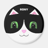 Cute Black White Tuxedo Cat Happy Face Magneet (Voorkant)