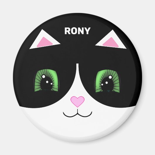 Cute Black White Tuxedo Cat Happy Face Magneet (Voorkant)