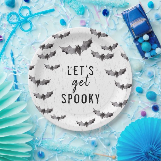 Cute Black & White Waterverf Bat Spooky Halloween Papieren Bordje (Feest)
