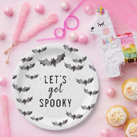 Cute Black & White Waterverf Bat Spooky Halloween Papieren Bordje (Feest)
