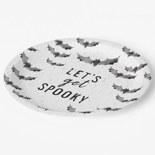 Cute Black & White Waterverf Bat Spooky Halloween Papieren Bordje (Gekanteld)