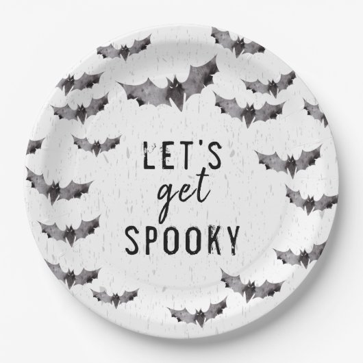 Cute Black & White Waterverf Bat Spooky Halloween Papieren Bordje (Voorkant)