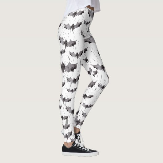 Cute Black & White Waterverf Bats Halloween Leggings (Rechts)