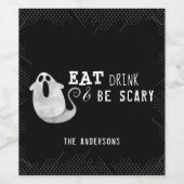 Cute Black & White Waterverf Ghost Halloween Wijn Etiket (Enkel label)