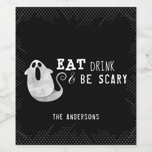 Cute Black & White Waterverf Ghost Halloween Wijn Etiket (Enkel label)