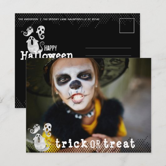 Cute Black & White Waterverf Ghosts Halloween Aankondigingskaart (Voorkant / Achterkant)