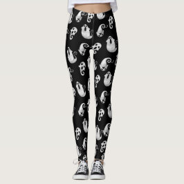 Cute Black & White Waterverf Ghosts Halloween Leggings