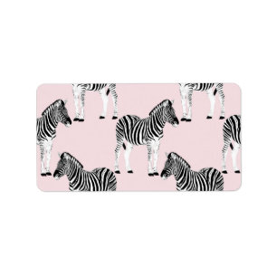 Cute Black White Zebra Animal Roze design Etiket