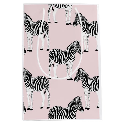 Cute Black White Zebra Animal Roze design Medium Cadeauzakje (Voorkant)