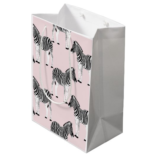 Cute Black White Zebra Animal Roze design Medium Cadeauzakje (Achterkant Gekanteld)