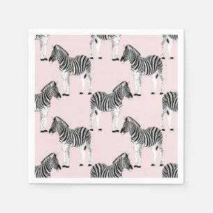 Cute Black White Zebra Animal Roze design Servet