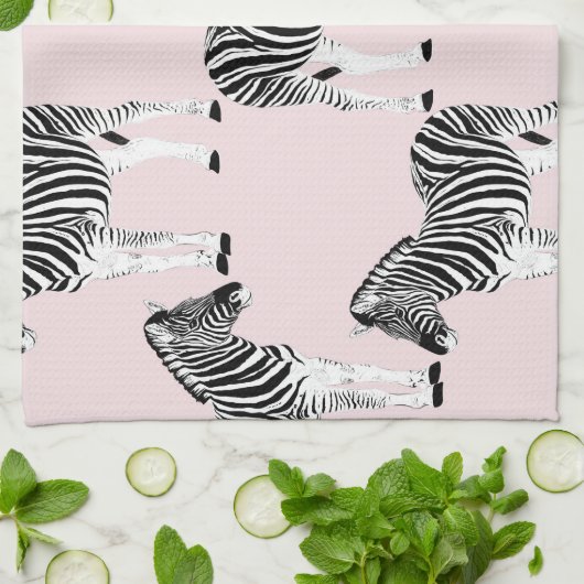 Cute Black White Zebra Animal Roze design Theedoek (Gevouwen)
