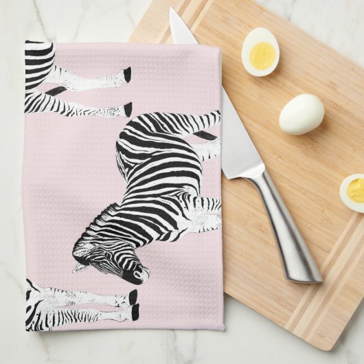 Cute Black White Zebra Animal Roze design Theedoek (Quarter Fold)