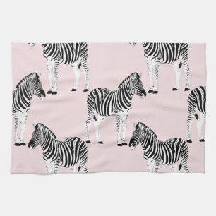 Cute Black White Zebra Animal Roze design Theedoek