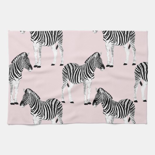 Cute Black White Zebra Animal Roze design Theedoek (Horizontaal)
