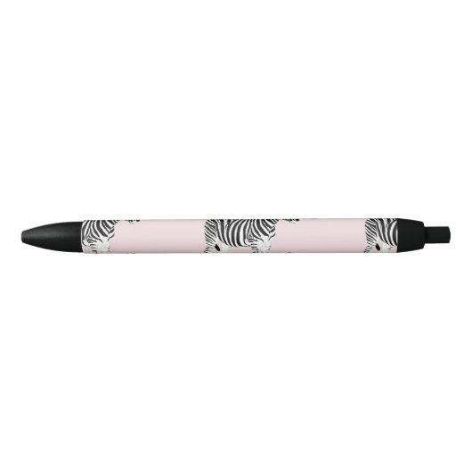 Cute Black White Zebra Animal Roze design Zwarte Inkt Pen (Voorkant)