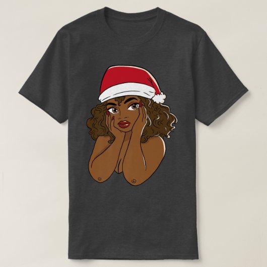 Cute Black Woman Wearing Santa Claus-Pet T-shirt (Design voorkant)