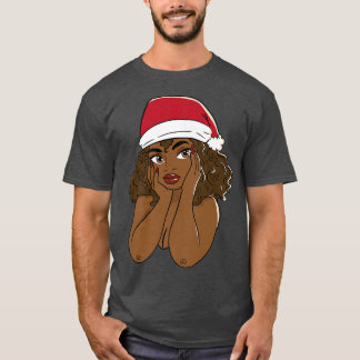 Cute Black Woman Wearing Santa Claus-Pet T-shirt