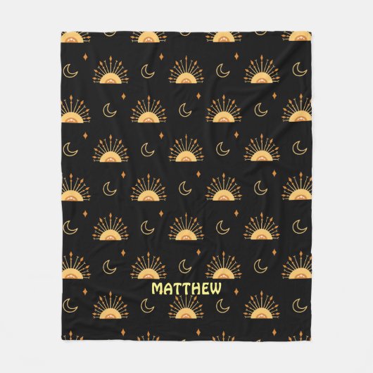 Cute Black Yellow Boho Celestial Seamless Pattern Fleece Deken (Voorkant)