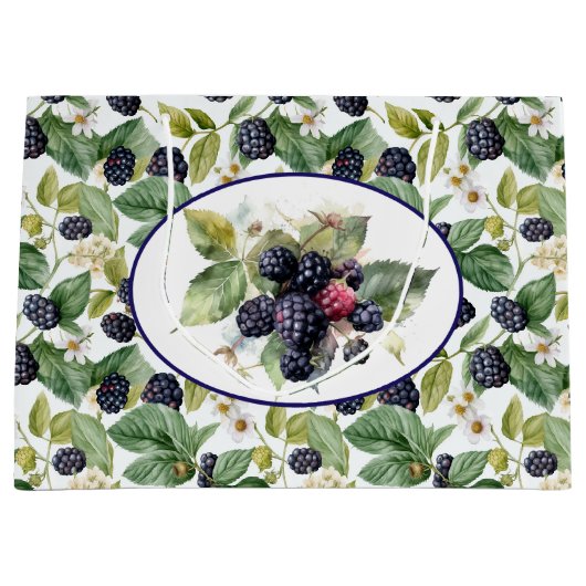 Cute Blackberries Waterverf Large Gift Bag Groot Cadeauzakje (Voorkant)