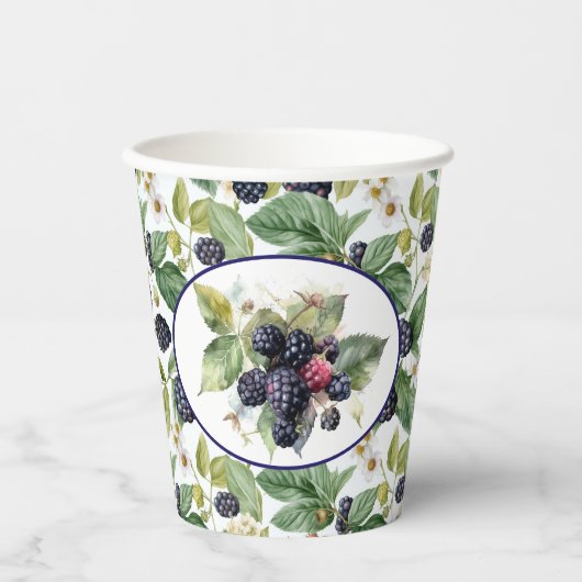 Cute Blackberries Waterverf Papieren Bekers (Voorkant)