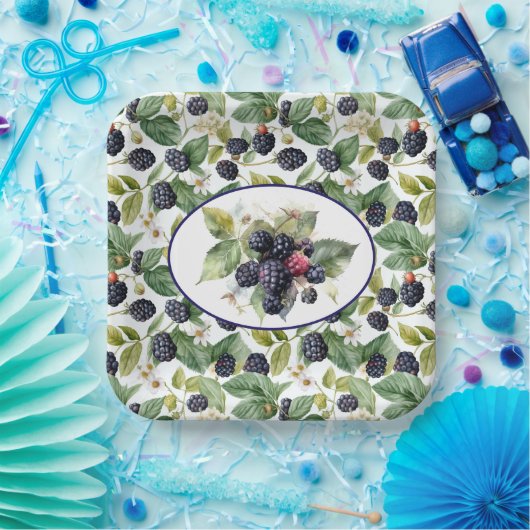 Cute Blackberries Waterverf Papieren Bordje (Feest)